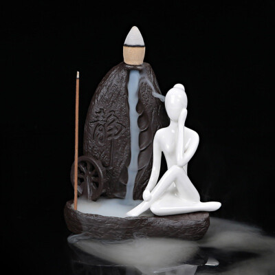 

Office Teahouse Ornaments Creative Home Decor Ceramic Yoga Girl Censer Backflow Incense Cones Burner Towel Incense Holder