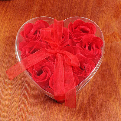 

Scented Rose Flower Heart Shape Gift Box Bath Body Soap Gift Wedding Party Favor 9Pcs