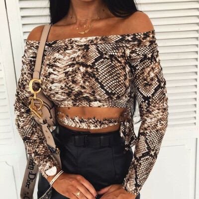 

Fashion Women Ladies Off Shoulder Shirt Leopard Printed Long Sleeve Tops Blouse