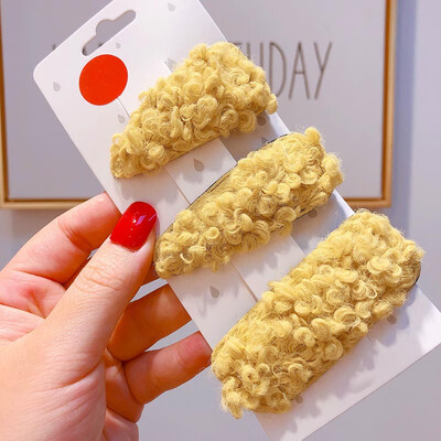 

Lovely Baby Cips 0-8T Children Candy Color Plush Princess Imitation Autumn Winter Hair Duckbill Clips 3 Pieces