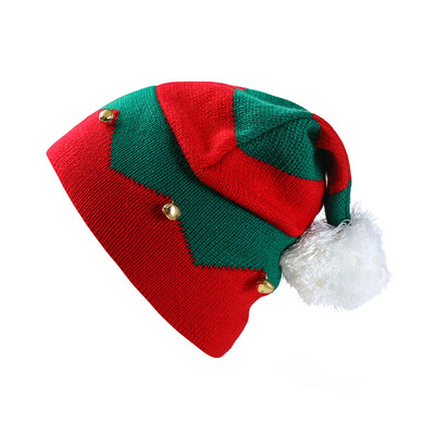 

Toddler Kids Christmas Knitted Elf Hat With Small Bells Crochet Pom Pom Santa Cap