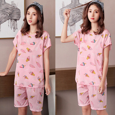 

8 Patterns Pajama Sets Women Cute Cartoon Print 2 Pieces Set Crop Top Shorts Elastic Waist Loose pyjamas Spring Summer