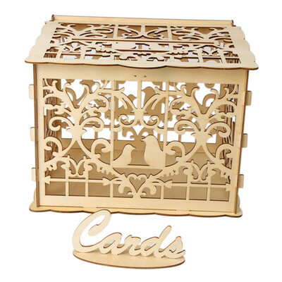 

DIY Wedding Gift Card Box with Lock Beautiful Wedding Decoration Supplies for Birthday Party Wooden Money Box