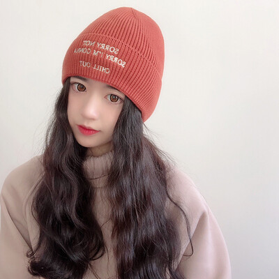 

Hat womens autumn&winter warm wool hat Korean version of the student hood day tie-ins knitted hat male tide