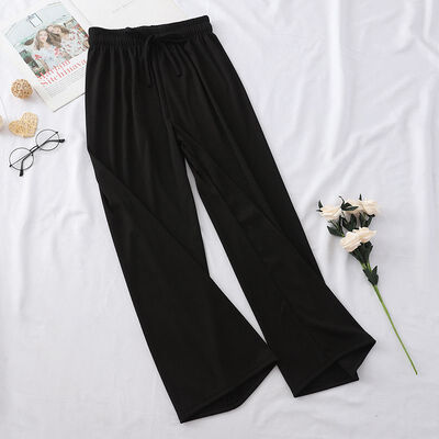 

Women Pants Wide Leg Solid Pleated Capris Autumn Summer Elegant Casual Elastic Lady Nine pants Female clothing