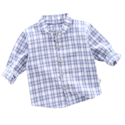 

Autumn Baby Boys Long Sleeve Stand Collar Plaid Shirt Kids Tops Shirts Casual Blouse