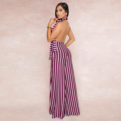 

Large size 2019 Amazon standard code Europe&the United States hot sexy striped tie bare back wide leg jumpsuit explosion1