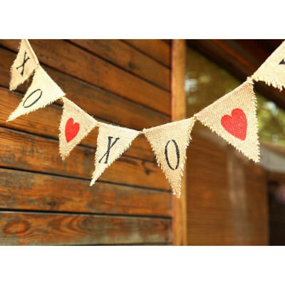 

XOXOXO Letter Printed Burlap Banner Flag Bunting Garland Valentines Day Decorative Hanging Ornaments Photo Props