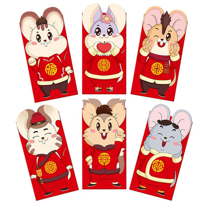 

6 PcsPack Chinese Fortune Rat Year Red Envelope Cute Cartoon Pattern Children New Year Red Pocket For Kids Gift