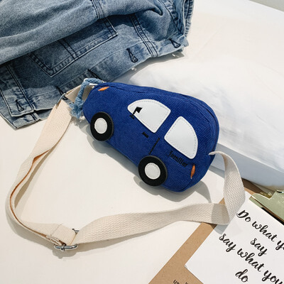 

New Cute Car Pattern Messenger Bag For children Cotton And Linen Fabric Zipper Kids Purse Small Pack For Boy Girls