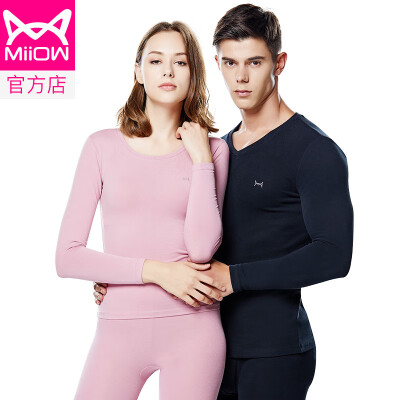 

Cat Man MiiOW thermal underwear men&women warm winter slim breathable ladies comfortable close-fitting autumn clothes long pants warm suit two-piece pure black V-neck male XXL