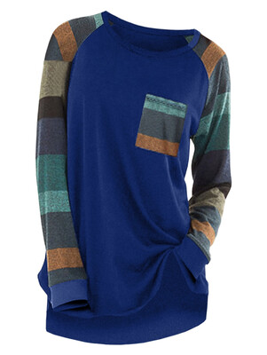 

Raglan Sleeve Striped Pocket Longline T-shirt