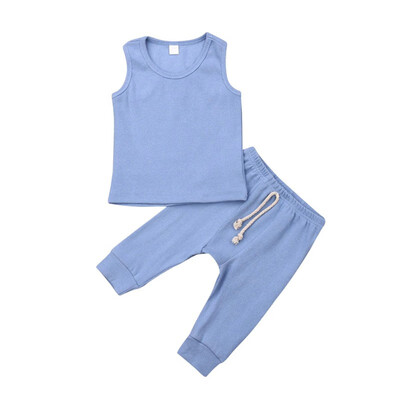 

Casual Baby Solid Color Sleeveless Tanks And Long Trousers Kit Kid Two-piece Outfit Set 1-3Y Toddler Girl Boy Clothes
