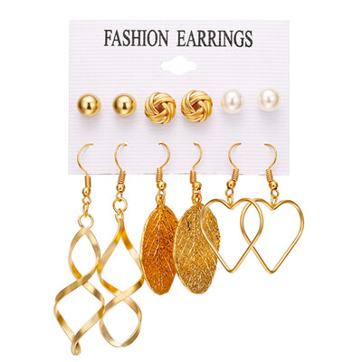 

Creative Flower Leaves Earrings Set Metal Piece Polygon Leopard Print Acrylic Earrings Multi-piece Suit