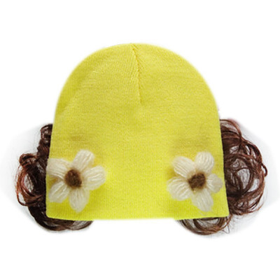 

Winter New Girls Hat Fashion Cute Wig Flower Hair Children Baby Kids Cap Floral Warm Knitted Earmuff Wig Caps Baby Accessories