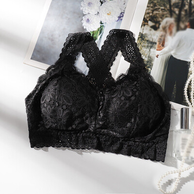 

Women Cross Back Sexy Lace Push Up Bra Solid Black White Padded Hollow Out Floral Lingerie Seamless Bras for Women BH Underwears