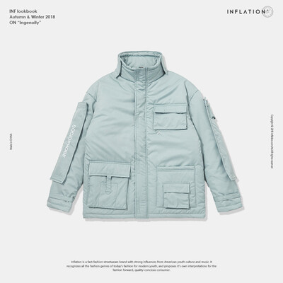 

2018 winter new tide brand multi-pocket detachable printing Velcro warm thick mens cotton clothing