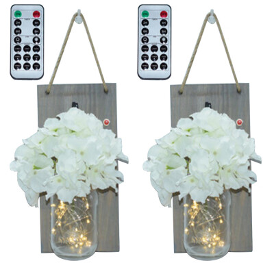 

Gobestart Mason Jar Sconce Wall Decor With LED Fairy Lights Rustic Home Decor Vase 2PC