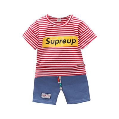 

Letter O-Neck RedGrayBlack Summer Casual 1-4Y Children Striped T-Shirt And Pant Kit Kids Toddler Two-piece Outfit Set SMLXL