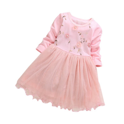 

Spring Kids Girls Dress Casual Long Sleeve Princess Korean Style Costume Baby Floral Print Children Mesh Princess Dresses