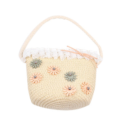 

Children Flower Zipper Cross-body Handbag Fashion Girls Kids Straw Shoulder Messenger Bag