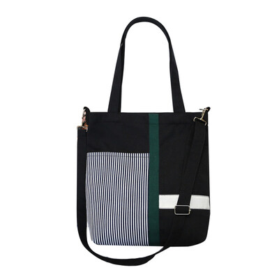

Stripe Patchwork Canvas Shopping Bag Women Tote Crossbody Shoulder Handbag