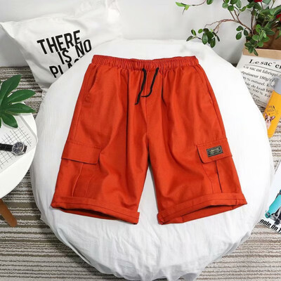 

2019 Summer Mens Solid Knee Length Shorts Drawstring Elastic Waist Shorts Fashion Male Cargo Short Overalls