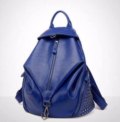 

women black travel real Leather messenger School bool backpack rucksack Bag