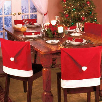 

65X50cm Santa Claus Red Hat Chair Back Cover For Christmas Dinner Table Decor