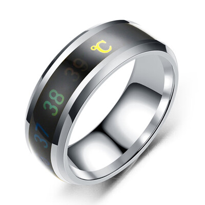 

Vintage Fashion Intelligent Thermometer Temperature Measuring Ring Stainless Steel Simple Creative Couple Wedding Jewelry