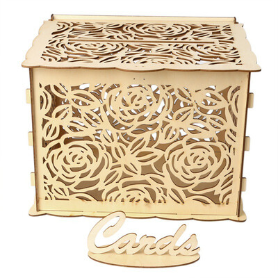 

DIY Wedding Gift Card Box with Lock Beautiful Wedding Decoration Supplies for Birthday Party Wooden Money Box