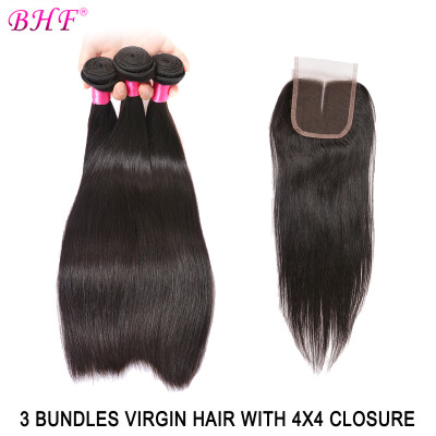 

Straight Human Hair With Closure Indian Straight Virgin Hair 3 Bundles With Closure Straight For Black Woman