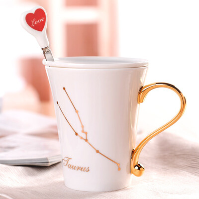 

Porcelain soul Korean porcelain couple cups coffee cup with a spoon mug set twelve constellation Taurus