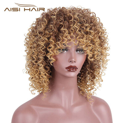 

Red Black Afro Kinky Curly Wigs for Black Women Blonde Mixed Brown Synthetic Wigs African Hairstyle
