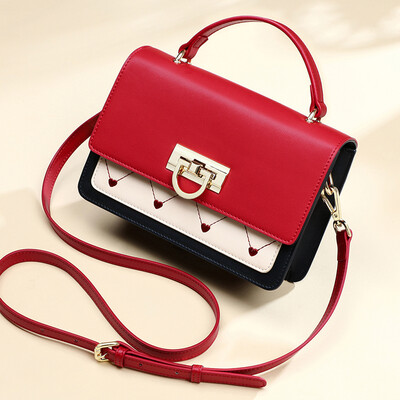

Viney Korean leather shoulder bag fashion wild Messenger bag casual simple portable small square bag lady bag red