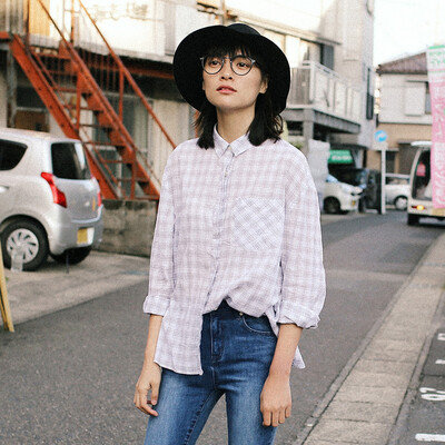 

And with pure Raincun S6072 retro plaid shirt female long sleeve loose Korean fashion wild bf wind shirt lattice M
