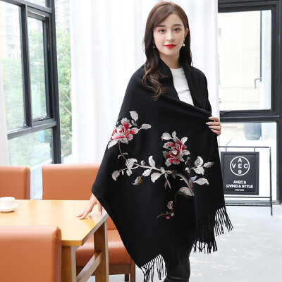 

STORY Of SHANGHAI Ladies' Woolen Scarf Thicker Embroidered Shawl Flower