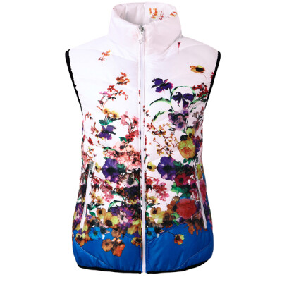 

2017 Winter women's vest Cotton Down Printed Flowers Women Sleeveless Jacket Vest Coat Female Plus size  feminine coat