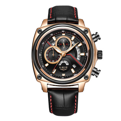 

LIGE 9891 Quartz Men Watch Casual Fashion Top Luxury Brand Sport Watch Men Military Waterproof Leather Wristwatch Relogio Masculin