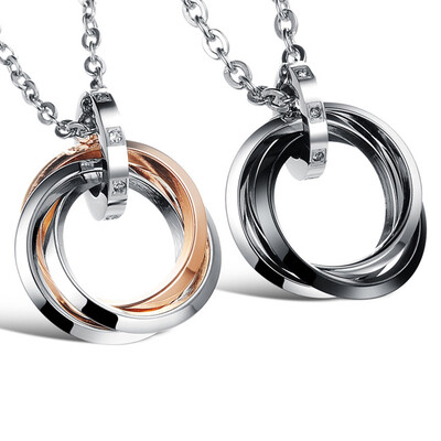 

Multi Circle Rings Подвеска Ожерелье Личность Титан Нержавеющая Ювелирные Влюбленные Пара Цепи Корейский Стиль Ключ Украшения Acce