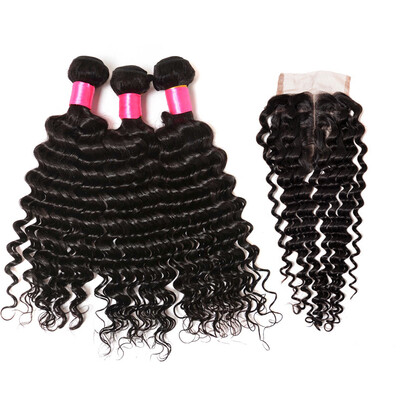 

brazilian virgin hair with closure 100% remy hair virgin silk based deep wave closure 100g Cutile Kept Can Be Colored