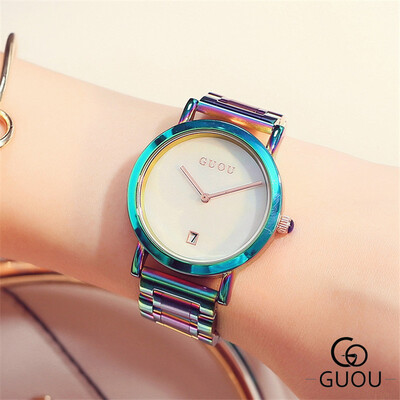 

GUOU Stainless Steel Wristwatch Women Datejust Quartz Watch Ladies Watches Female Clock