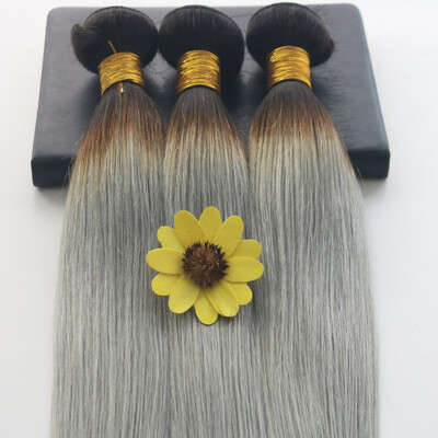 

Straight Ombre Hair 1B Fading to Silver Brazilian Virgin Hair 100G Per Package 3PcsLot Bundles Hair Wefts Extensions