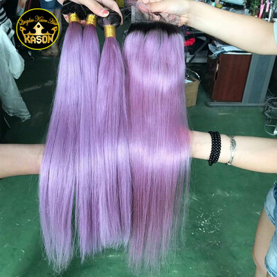 

Kason Ombre Brazilian 3 Bundles Human Hair With Closure Grade 8A Virgin Brazilian Light Purple Color Hair Weave Bundles Closuire S