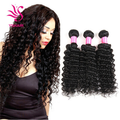 

7A Brazilian Deep Wave 3Bundles Virgin Human Hair Weft Brazilian Deep Curly Hair Extensions Natural Color