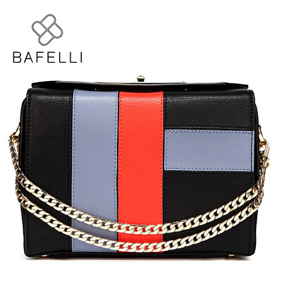 

BAFELLI Autumn&winter new arrivals split leather panelled crossbody metal chains flap shoulder handbag women messenger bags