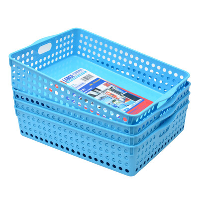 

JEKO&JEKO Plastic Storage Basket 4 Pack Snacks File Storage Basket Desktop Shelf Finishing Basket Large Baina Basket Blue SWB-5215