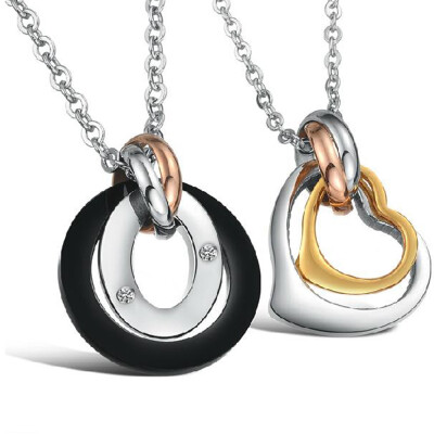 

Love New Fashion Jewelry Titanium Stainless Oval Rings Hearts Pendant Necklace With Chain Personality Couples Lovers Clavicle With