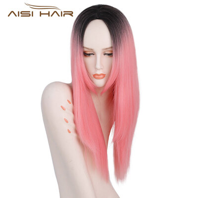 

AISI HAIR Синтетический длинный прямой парик Косплей Розовый 60Cm Парики Устойчивый к теплу