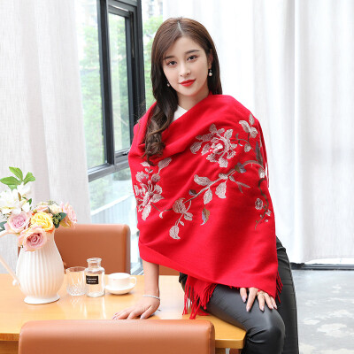 

STORY Of SHANGHAI Ladies&39 Woolen Scarf Thicker Embroidered Shawl Flower